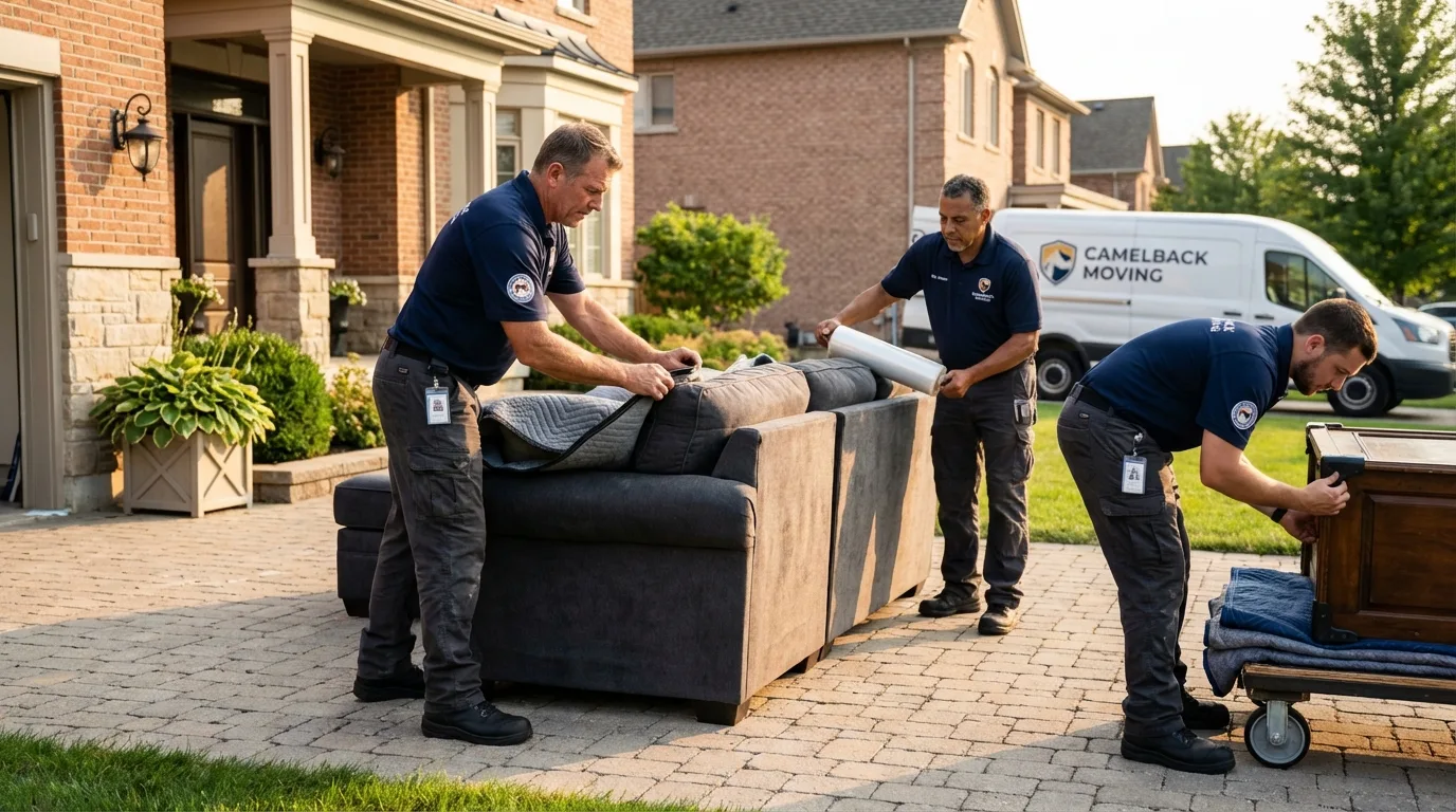 Large estate moving crew wrapping furniture in Waller, TX